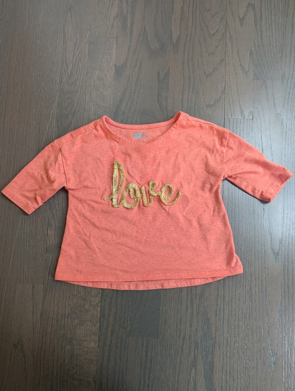 Crazy 8 Toddler Girls Half Sleeve T-Shirt Love Fringe Lace - Orange/Gold, 2T
